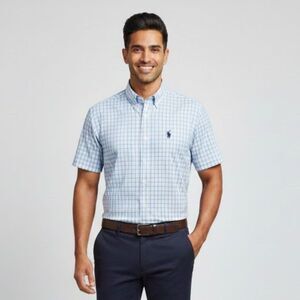 Ralph Lauren Short Sleeve Blue Plaid Button Down Size Medium NWT